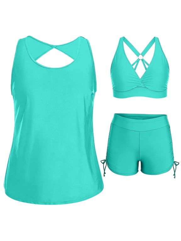 Womens Modest Tankini Set Two Piece Swimsuits Y-back Sport Beach Vacation Bathing Suit Teen Old Women(Mint Green S)