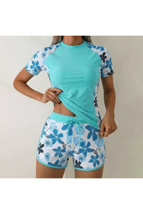 Womens Modest Tankini Swimsuits Short Sleeve Rash Guard Bathing Suits,Size 2XL