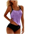 thumbnail image 1 of Womens Modest Tankini Swimsuits Two Piece Y-Back Beach Vacation Bathing Suit Teen Old Women Swimwear Set(Purple M), 1 of 5