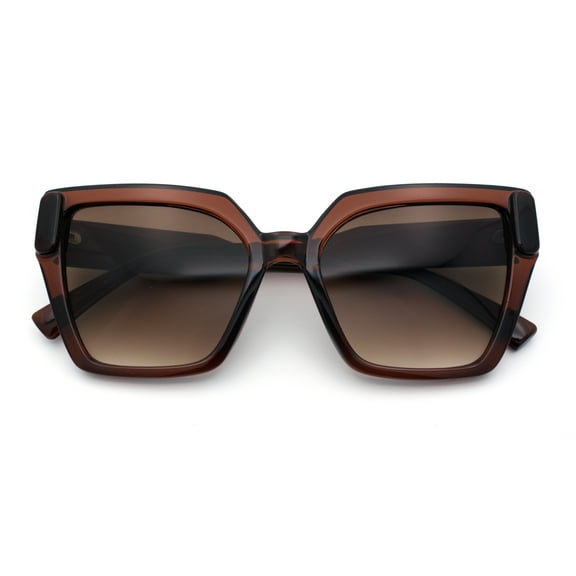Womens Modish Squared Oversized Cat Eye Plastic Sunglasses All Brown