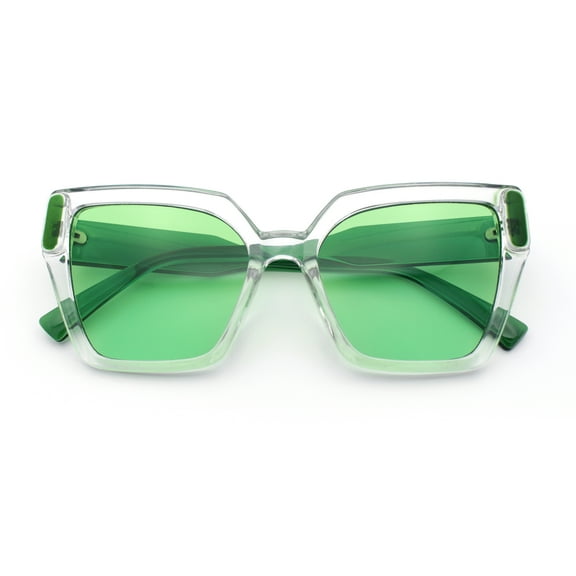 Womens Modish Squared Oversized Cat Eye Plastic Sunglasses Clear Green - Green