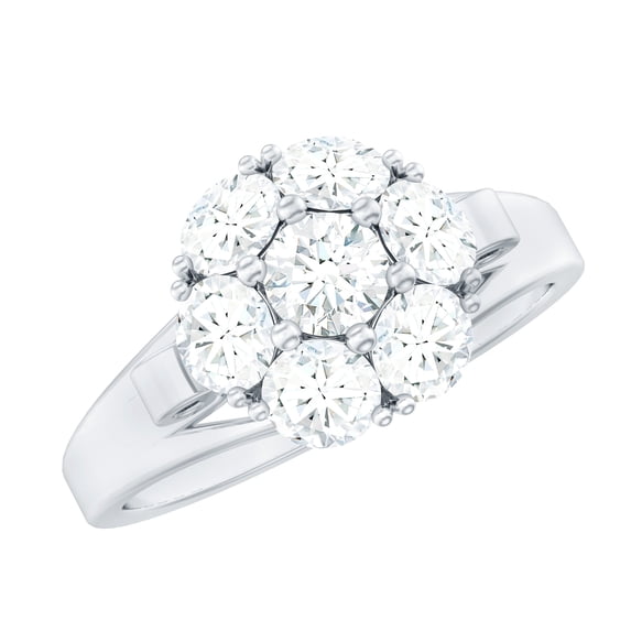 Rosec Jewels Womens Moissanite Engagement Ring, Floral Ring (D-VS1 Quality), 10K White Gold, US 8.00