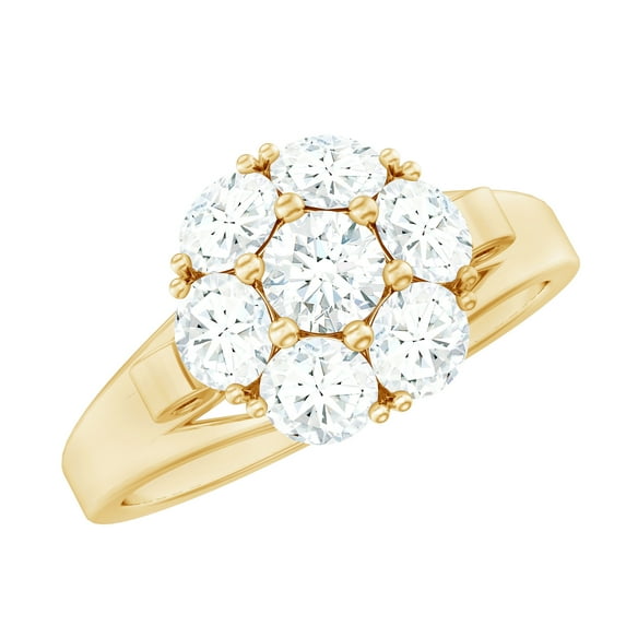 Rosec Jewels Womens Moissanite Engagement Ring, Floral Ring (D-VS1 Quality), 10K Yellow Gold, US 7.00