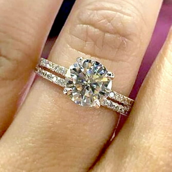 Womens Moissanite Engagement Rings Solitaire Lab Created Diamond Ring, 18K White Gold Plated Sterling Silver Engagement Rings, Womens Fake Engagement Rings Promise Rings