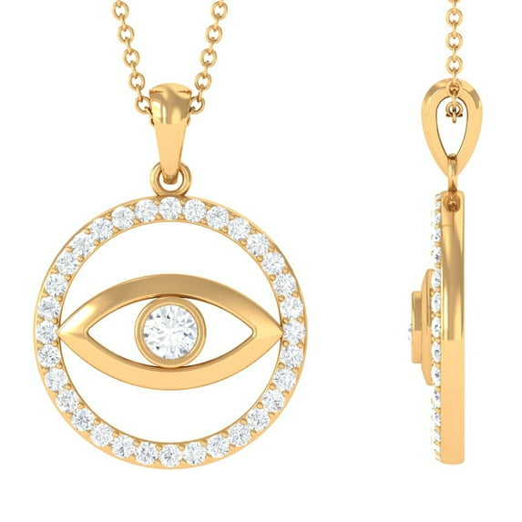 Rosec Jewels Womens Moissanite Evil Eye Pendant, Eternity Pendant Necklace (D-VS1 Grade), 10K Yellow Gold