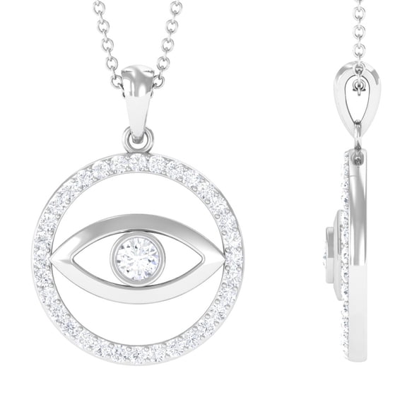 Rosec Jewels Womens Moissanite Evil Eye Pendant, Eternity Pendant Necklace (D-VS1 Grade), 925 Sterling Silver