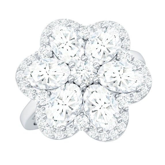 Rosec Jewels Womens Moissanite Floral Statement Ring, Cocktail Ring, D-VS1 Grade, 10K White Gold, US 8.50