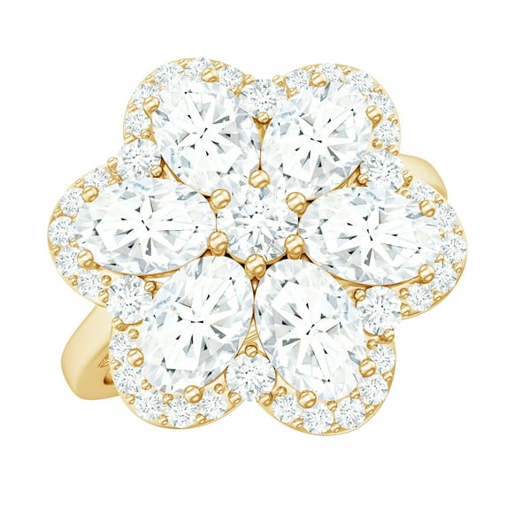 Rosec Jewels Womens Moissanite Floral Statement Ring, Cocktail Ring, D-VS1 Grade, 18K Yellow Gold, US 7.50
