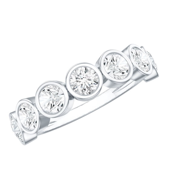 Rosec Jewels Moissanite Half Eternity Wedding Band for Women - Bezel Set Ring - D-VS1 Quality Certified, 14K White Gold, US 5.50