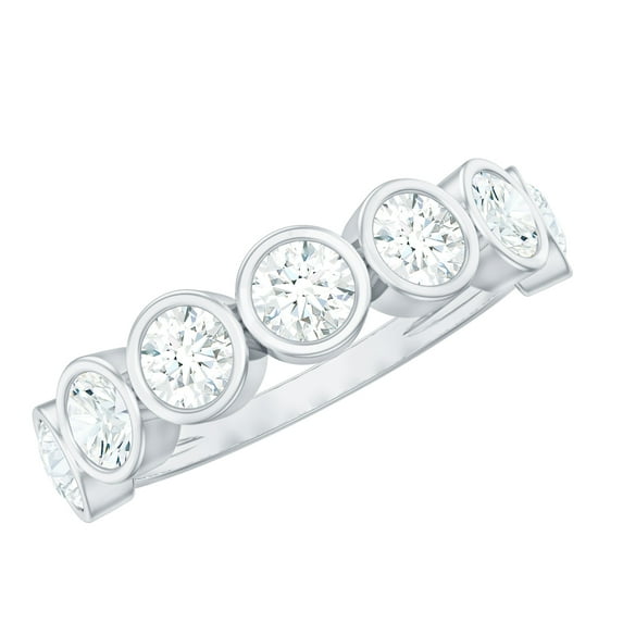 Rosec Jewels Moissanite Half Eternity Wedding Band for Women - Bezel Set Ring - D-VS1 Quality Certified, 14K White Gold, US 5.50