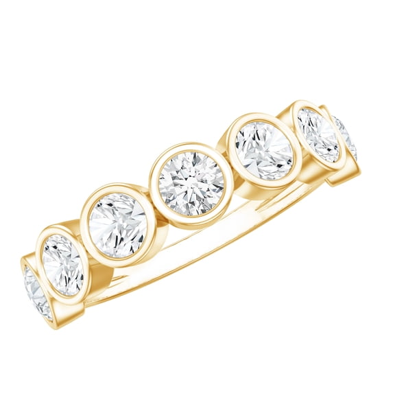 Rosec Jewels Moissanite Half Eternity Wedding Band for Women - Bezel Set Ring - D-VS1 Quality Certified, 14K Yellow Gold, US 6.00