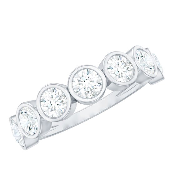 Rosec Jewels Moissanite Half Eternity Wedding Band for Women - Bezel Set Ring - D-VS1 Quality Certified, 925 Sterling Silver, US 4.00