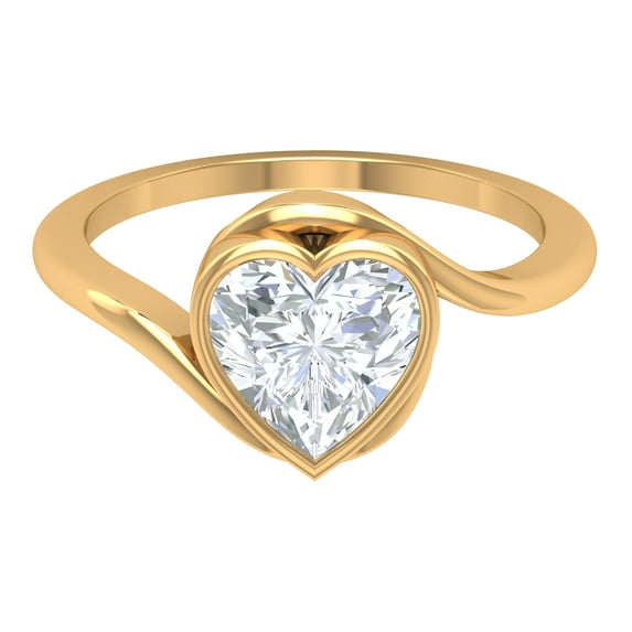 Womens Moissanite Solitaire Heart Engagement Ring - 8mm - 2 Ct - D-VS1 Grade Certified, 10K White Gold, US 12.75