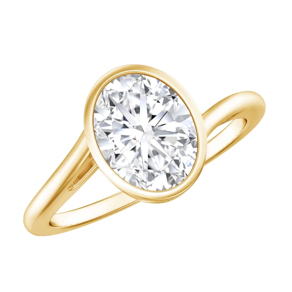 Rosec Jewels Certified Moissanite Oval Engagement Ring 2 Carat - 7X9 mm Moissanite Solitaire Ring - D-VS1 Quality Certified, 18K Yellow Gold, US 12.00