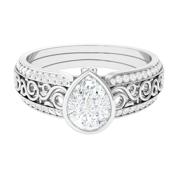 Womens Moissanite Solitaire Engagement Ring - 6X8 mm Pear Shape Moissanite, 10K White Gold, US 7.75