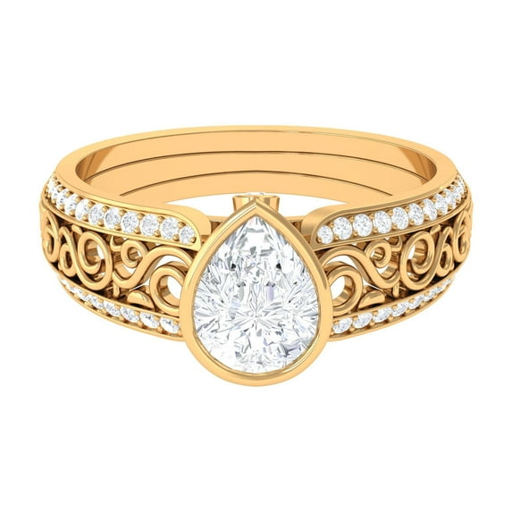 Womens Moissanite Solitaire Engagement Ring - 6X8 mm Pear Shape Moissanite, 10K Yellow Gold, US 5.75