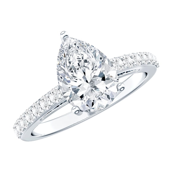 Rosec Jewels Womens Moissanite Teardrop Engagement Ring with Side Stones - 2 Carat, 7X10 mm, D-VS1 Grade, 925 Sterling Silver, US 4.00