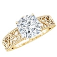 thumbnail image 1 of Rosec Jewels Certified Moissanite Cushion Cut Engagement Ring 3 Carat - Filigree Ring - 8 mm - D-VS1 Quality, 18K Yellow Gold, US 8.50, 1 of 7