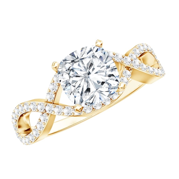 Womens Moissanite Solitaire Engagement Ring, Infinity Ring - D-VS1 Grade, 14K Yellow Gold, US 7.00
