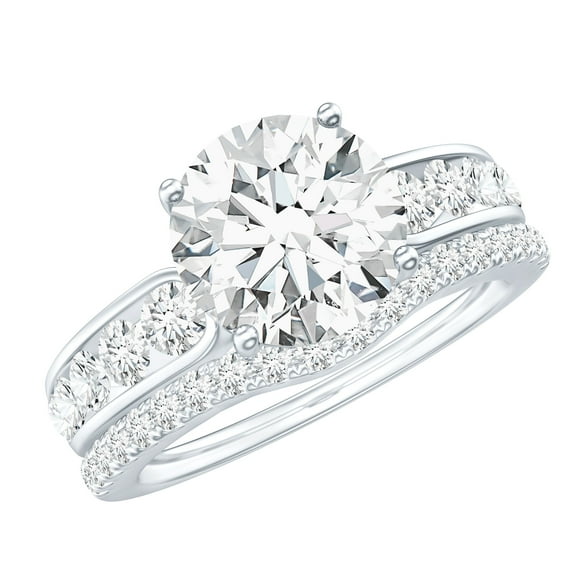 Rosec Jewels Womens Moissanite Engagement and Wedding Ring Set - 2 Carat Round Ring with Band (D-VS1 Grade) - with Jewelry Box, 14K White Gold, US 7.00