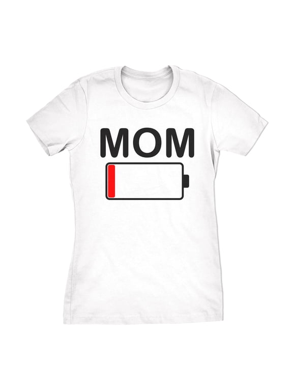 Womens Mom Battery Low Funny Sarcastic Graphic Tired Parenting Mother T shirt Womens Graphic Tees