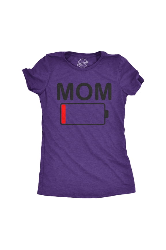 Womens Mom Battery Low Funny Sarcastic Graphic Tired Parenting Mother T shirt Womens Graphic Tees