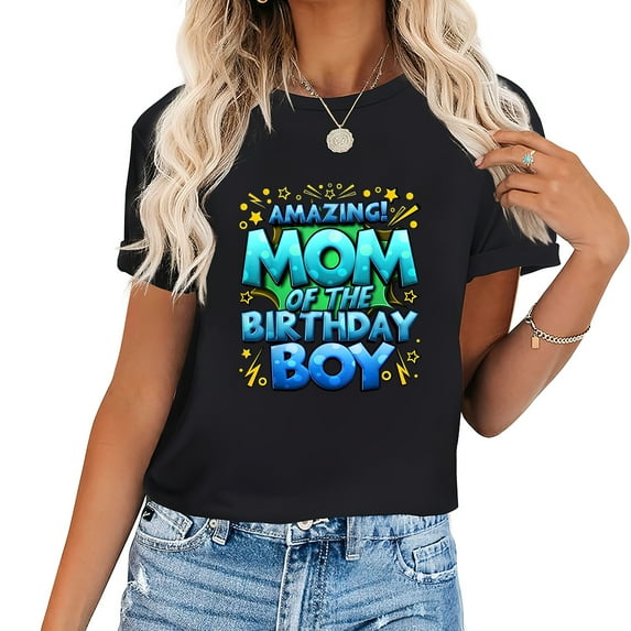 Womens Mom Of The Birthday Boy Matching Family Mommy T-Shirt Black