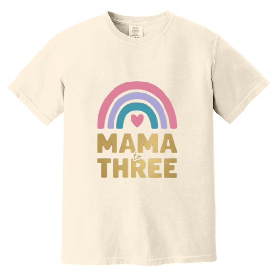 Womens Mom Of Three Third Baby Announcement Mothers Day Multi Child Family Comfort Color T-Shirt, Unisex, up to size 4XL