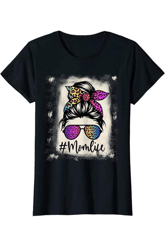 Womens Mom life Bleached Rainbow Leopard Shirt Mama Mother T-Shirt