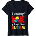 thumbnail image 1 of Womens Mommy's Love Is Stronger Than Autism Awareness Gift V-Neck T-Shirt, 1 of 4