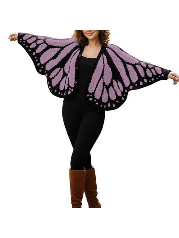 Womens Monarch Butterfly Cardigan Button Knit Moth Butterfly Wings Sweater
