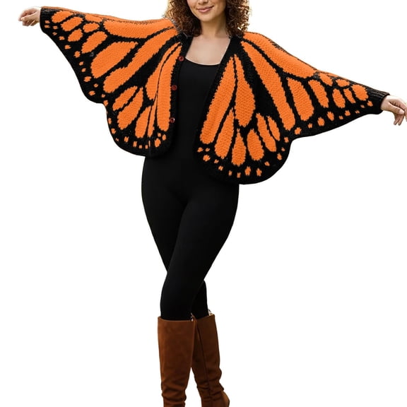 Womens Monarch Butterfly Cardigan Button Knit Moth Butterfly Wings Sweater