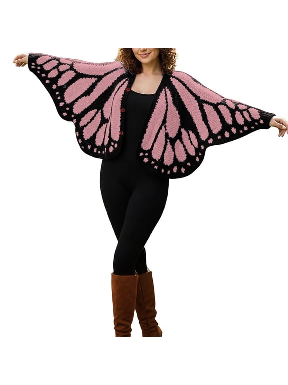 Womens Monarch Butterfly Cardigan Button Knit Moth Butterfly Wings Sweater