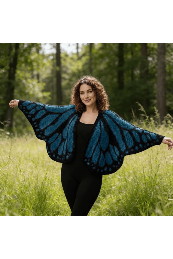 Womens Monarch Butterfly Crochet Cardigan Open Front Butterflies Wing Knit Cardigan Crochet Butterfly Coverups Button Sweater Navy One Size