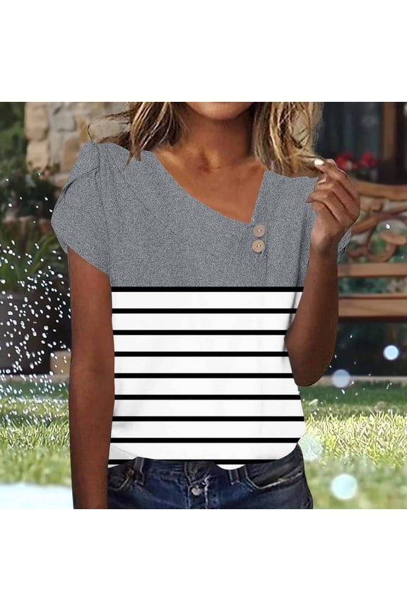 Womens Monochrome Contrast Shirt Black/Gray/White Stripe Color Block - Modern Slim Fit Office Casual Polyester Top