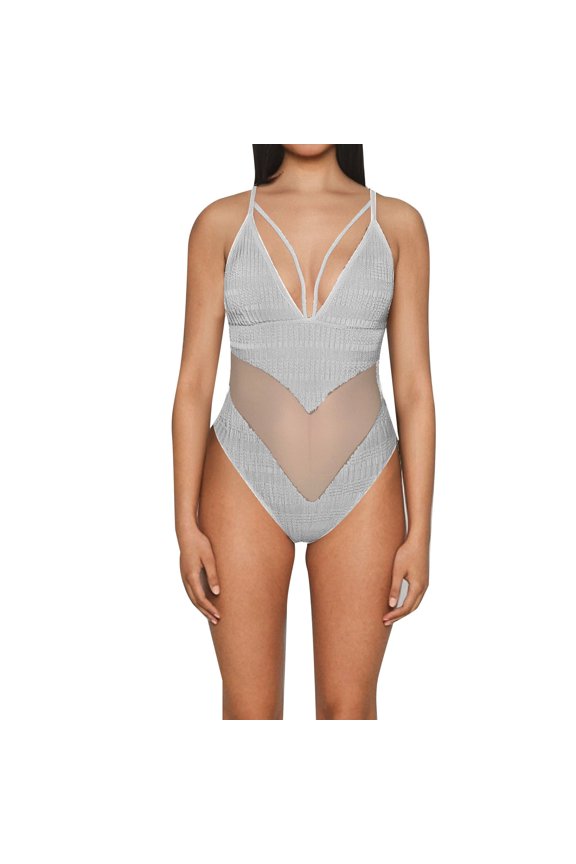 Womens Monokini Women's Mesh V Neck Backless Bikini Monokini White S
