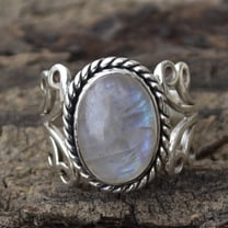 Womens Moonstone Ring Niello Geometric Jewelry Elegant Statement Accessory European Style Copper Filigree Glow