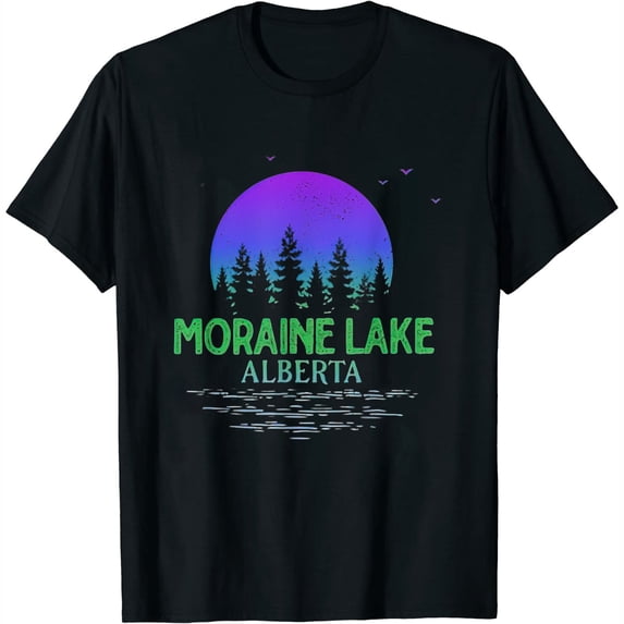 Womens Moraine Lake Alberta Canada Moon Trees Gradient Souvenir T-Shirt Black X-Large