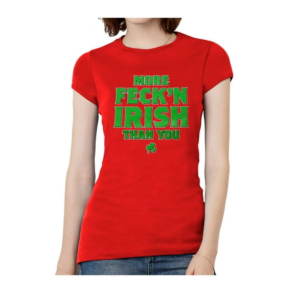 Womens More Feck/n Irish Short-Sleeve T-Shirt - Red - Medium