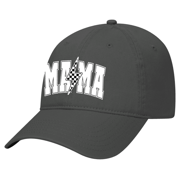 Womens Mother's Day Cute Checkered Mama With Lightning Bolt Embroirdered Otto Baseball Cap-Charcoal