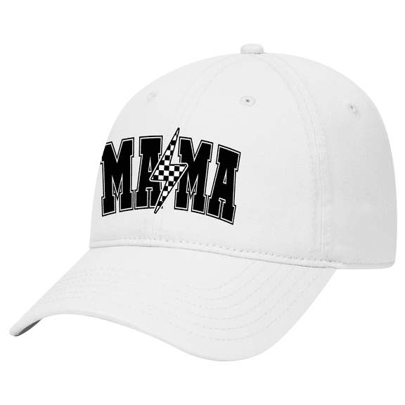Womens Mother's Day Cute Checkered Mama With Lightning Bolt Embroirdered Otto Baseball Cap-White