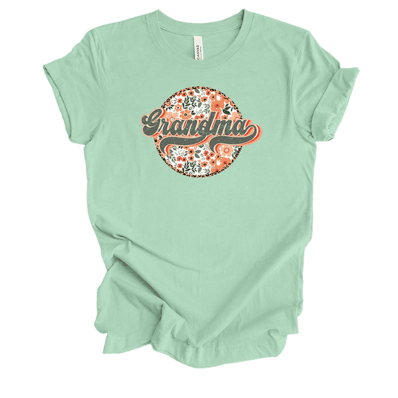 Womens Mother's Day Floral Groovy Vintage Circle Design Ladies Mint Short Sleeve T-Shirt-Grandma-Small