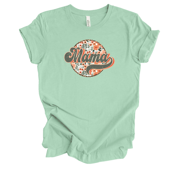 Womens Mother's Day Floral Groovy Vintage Circle Design Ladies Mint Short Sleeve T-Shirt-Mama-Small