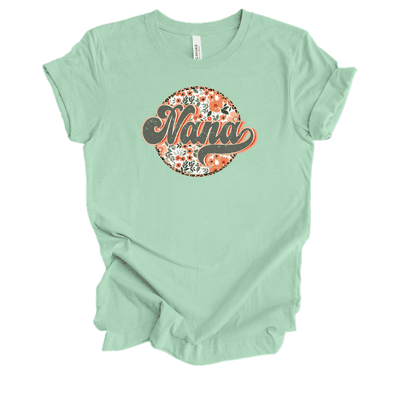 Womens Mother's Day Floral Groovy Vintage Circle Design Ladies Mint Short Sleeve T-Shirt-Nana-Medium