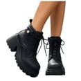 thumbnail image 1 of Womens Motorcycle Boots Platform Chunky Heel Antislip Lace up Zipper Ankle Booties Comfy Retro Leather Round Toe High Top Boots Black Size 7, 1 of 7