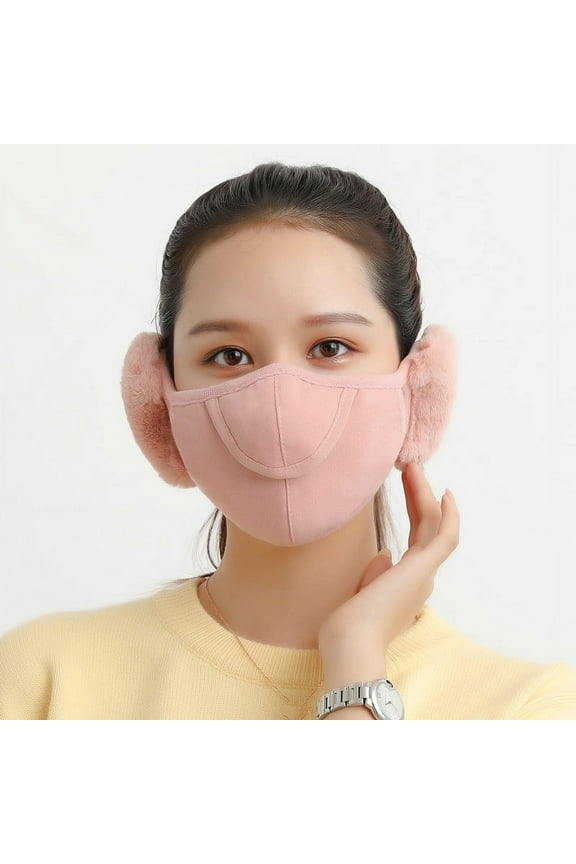 Womens Mouth Mask Warmer Cotton Fleece Earmuff Unisex Winter Warm Mouth-muffle with Breathing Holes Cold-Proof Windproof Full Ears Protection Accessories Half Face Mask with Earflap Outdoor Sport Pink