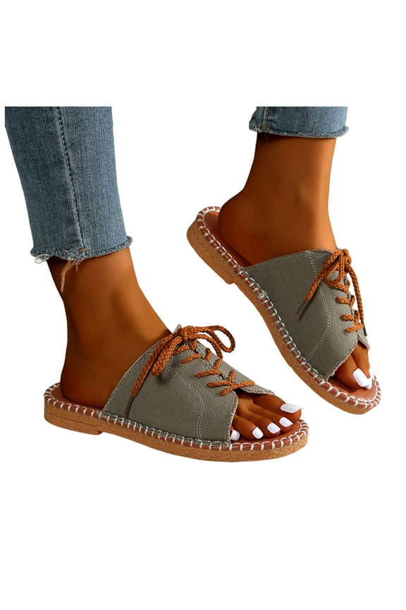 Womens Mules Flats Sandals 2025 Fashion Casual Lace up Open Toe Sneakers Walking Slip on Canvas Beach Slides