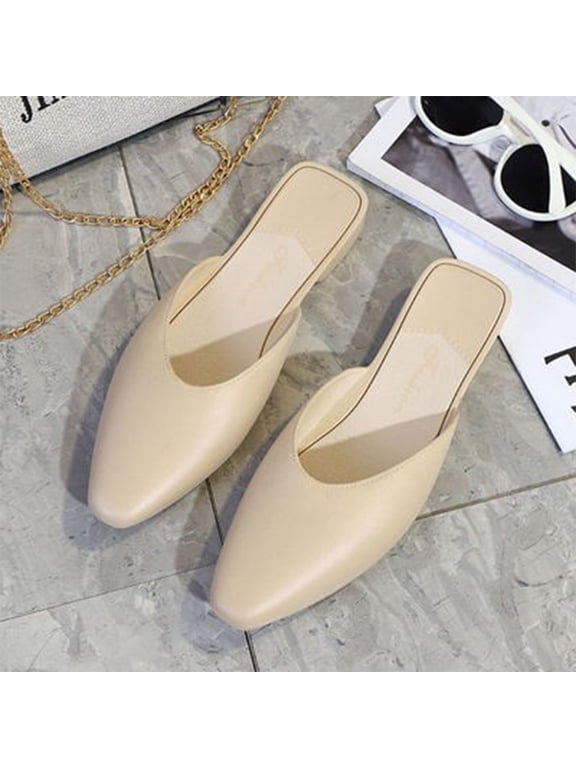 Womens Mules Slip-on Pointed Toe Flats Shoes Mules Office Heels