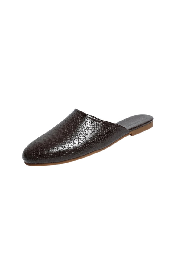 Womens Mules Snake Print Slip On Faux Faux Leather Brown Flat Shoes for Women Comfortable Casual Daily Wear,Size 5.5