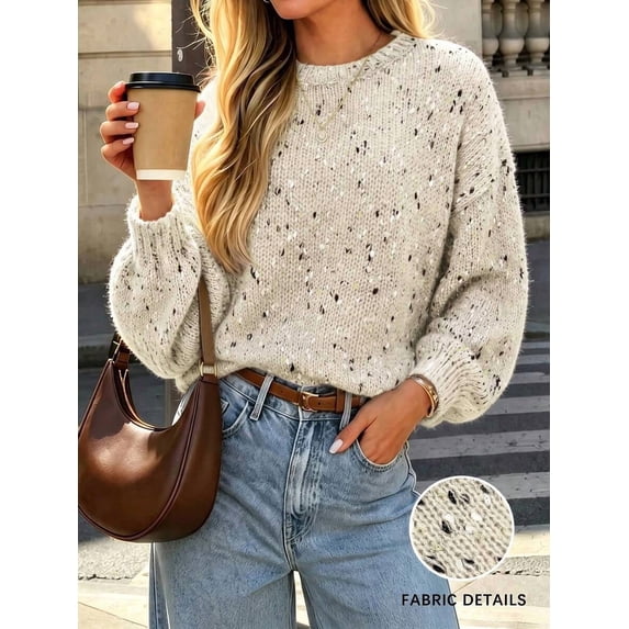 Womens Multicolor-4 Casual Knit Sweater, Round Neck Long Sleeve with Flare
